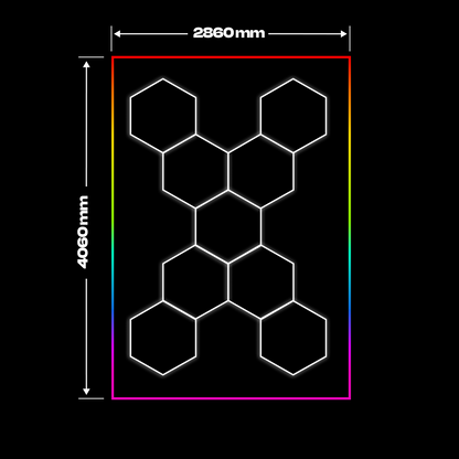 9 Hexagon LED-valo 6500K + Kehikko RGB LED-valaistus